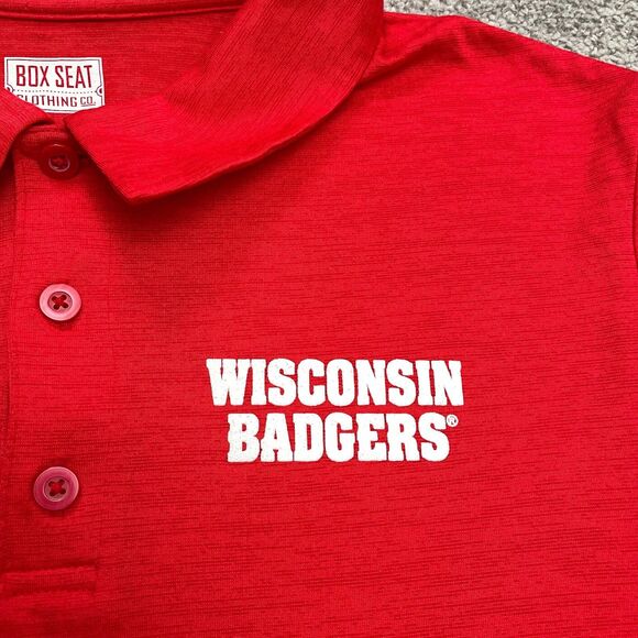 Box Seat University Of Wisconsin Badgers Polo Shirt Mens Medium Red Performance - Picture 9 of 11